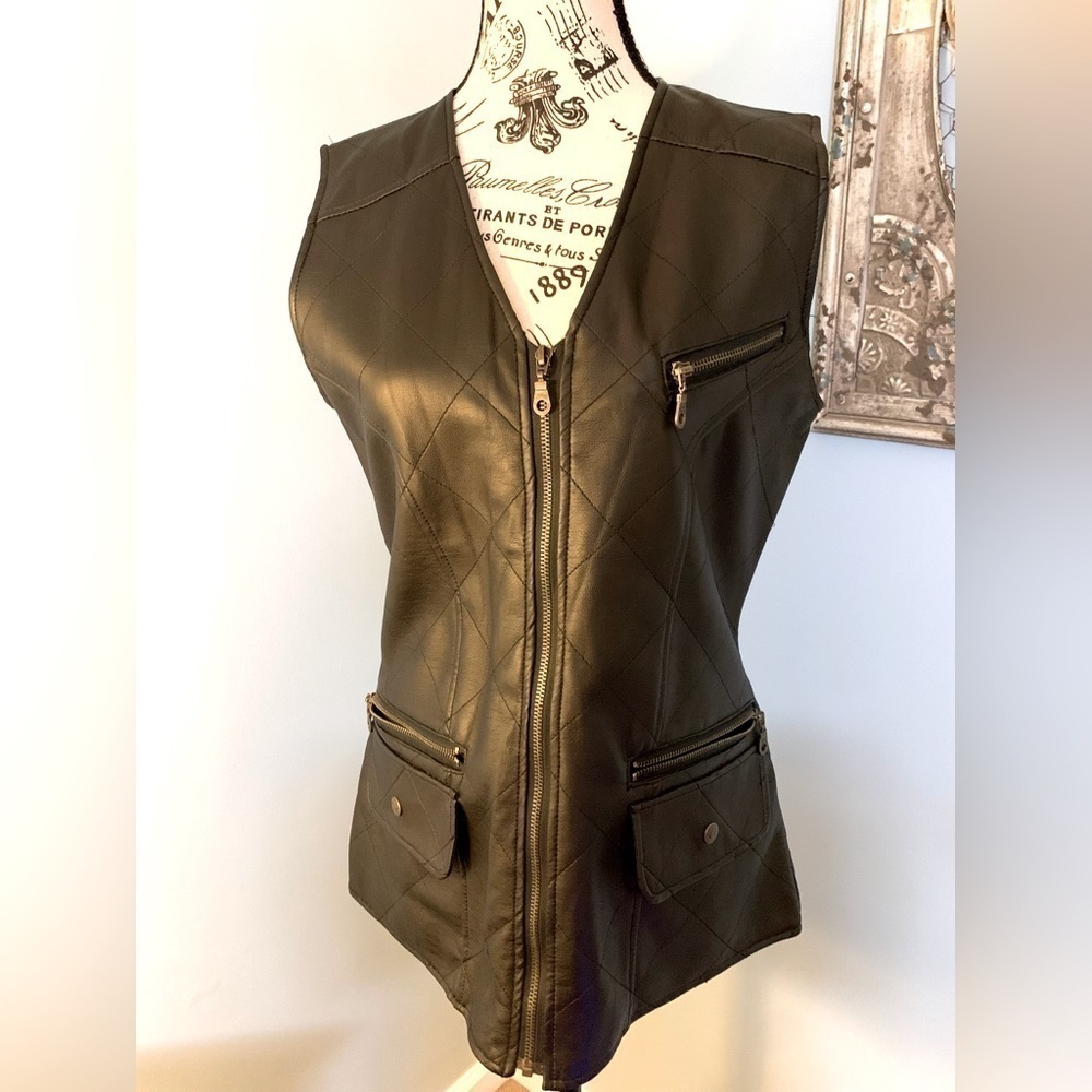 Northwest Territory Black Rugged Quilted Faux Leather Biker Vest Women's MED